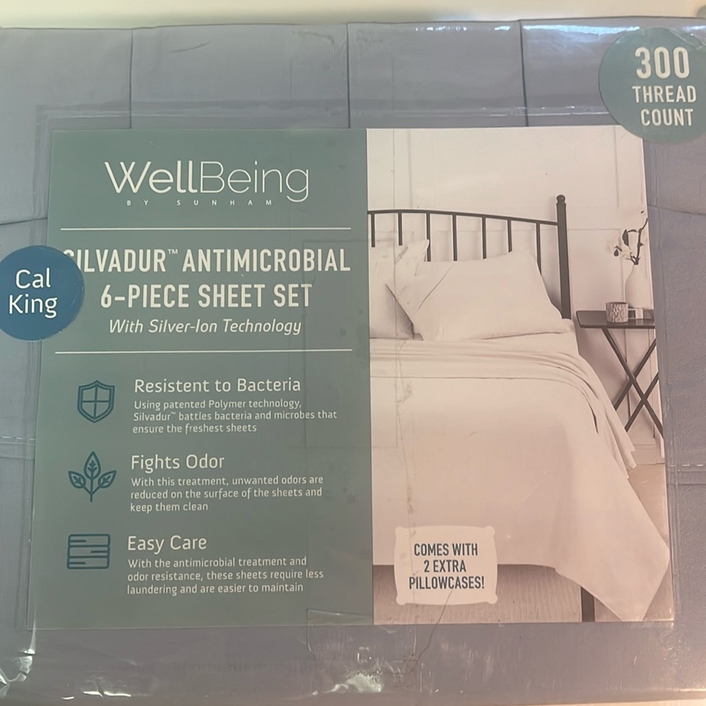 Well Being Blue Cal King Sheet Set
